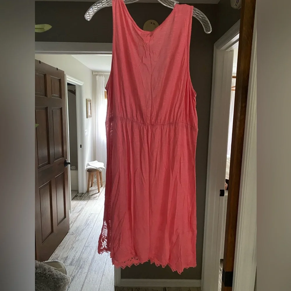 Venus Sleeveless Coral Bathing Suit Coverup with Lace Hem - Picture 3 of 3